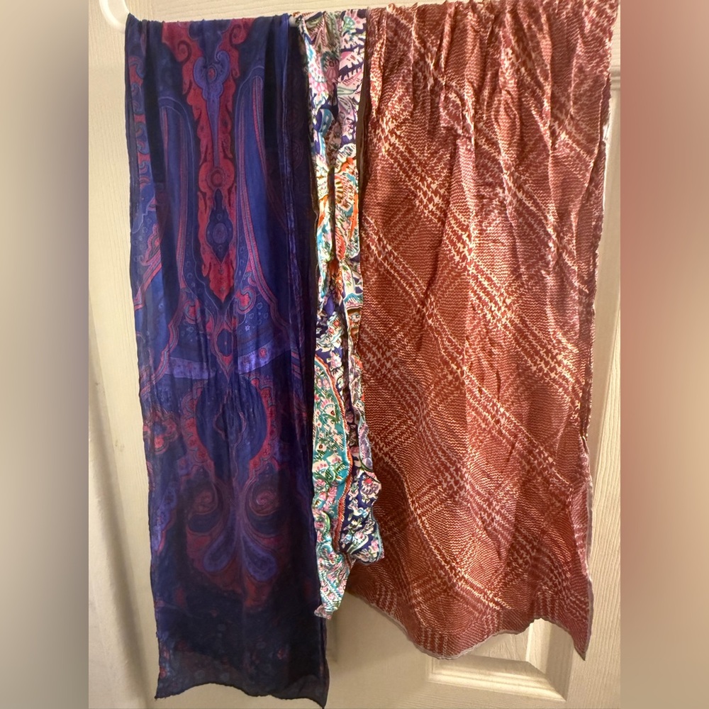 Vintage Colorful Pattern Silk Scarves Vintage Bundle of three